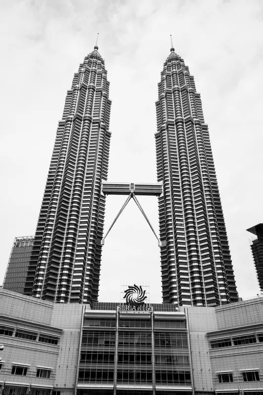 final petronas towers in black and white
