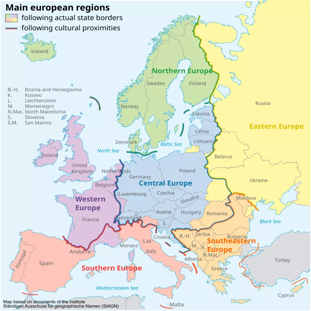 Map of countires in Europe