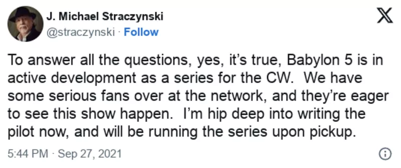 JMS post about Babylon 5 reboot