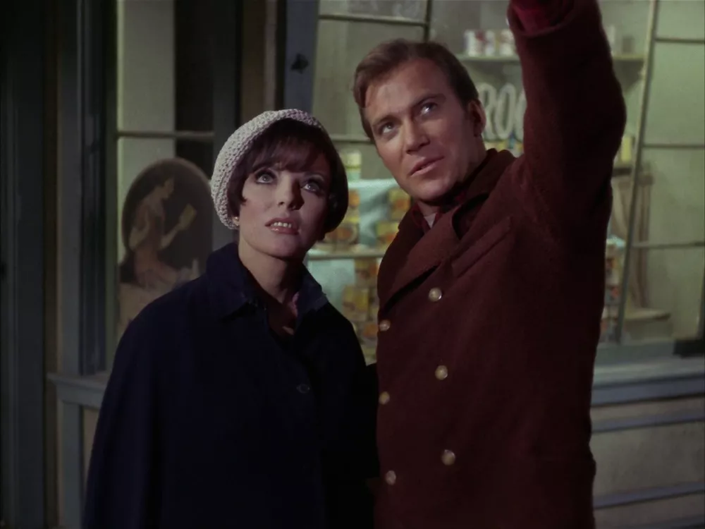 Captain Kirk and Edith Keeler look up at the stars and imagine the future